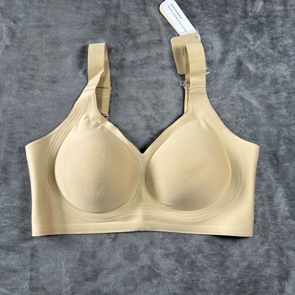 OEAK Women Seamless Wireless Bra Nude Beige Padded Comfort Everyday Bralette XL